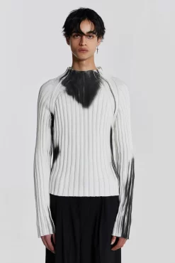 White Asymmetric Luster Knit