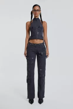 Jaded London Vintage Grey Cargo Halter Neck Top With Pocket Detail