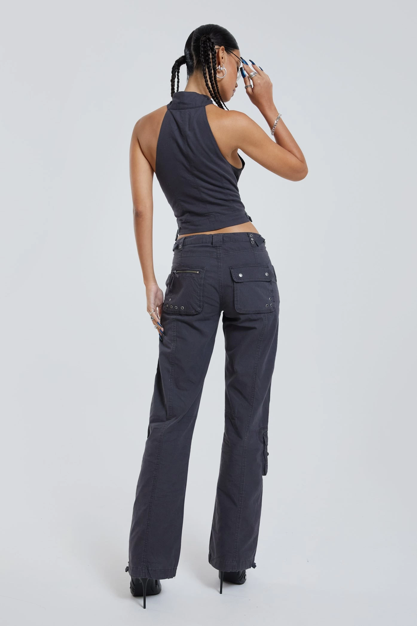 Jaded London Vintage Grey Low Rise Cargo Pants - Image 3