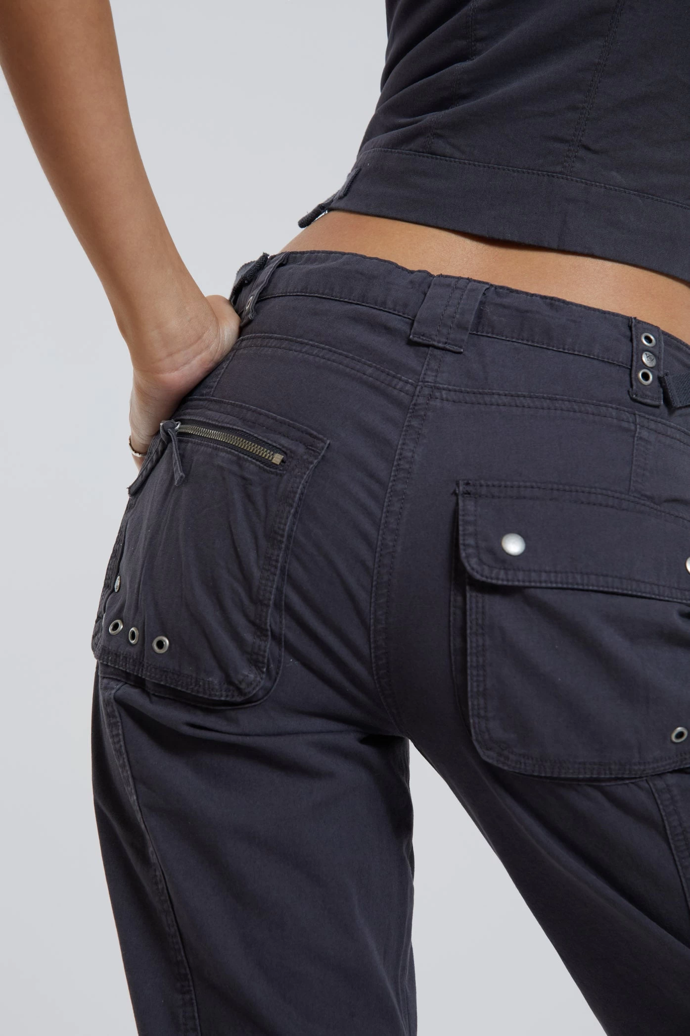 Jaded London Vintage Grey Low Rise Cargo Pants - Image 4