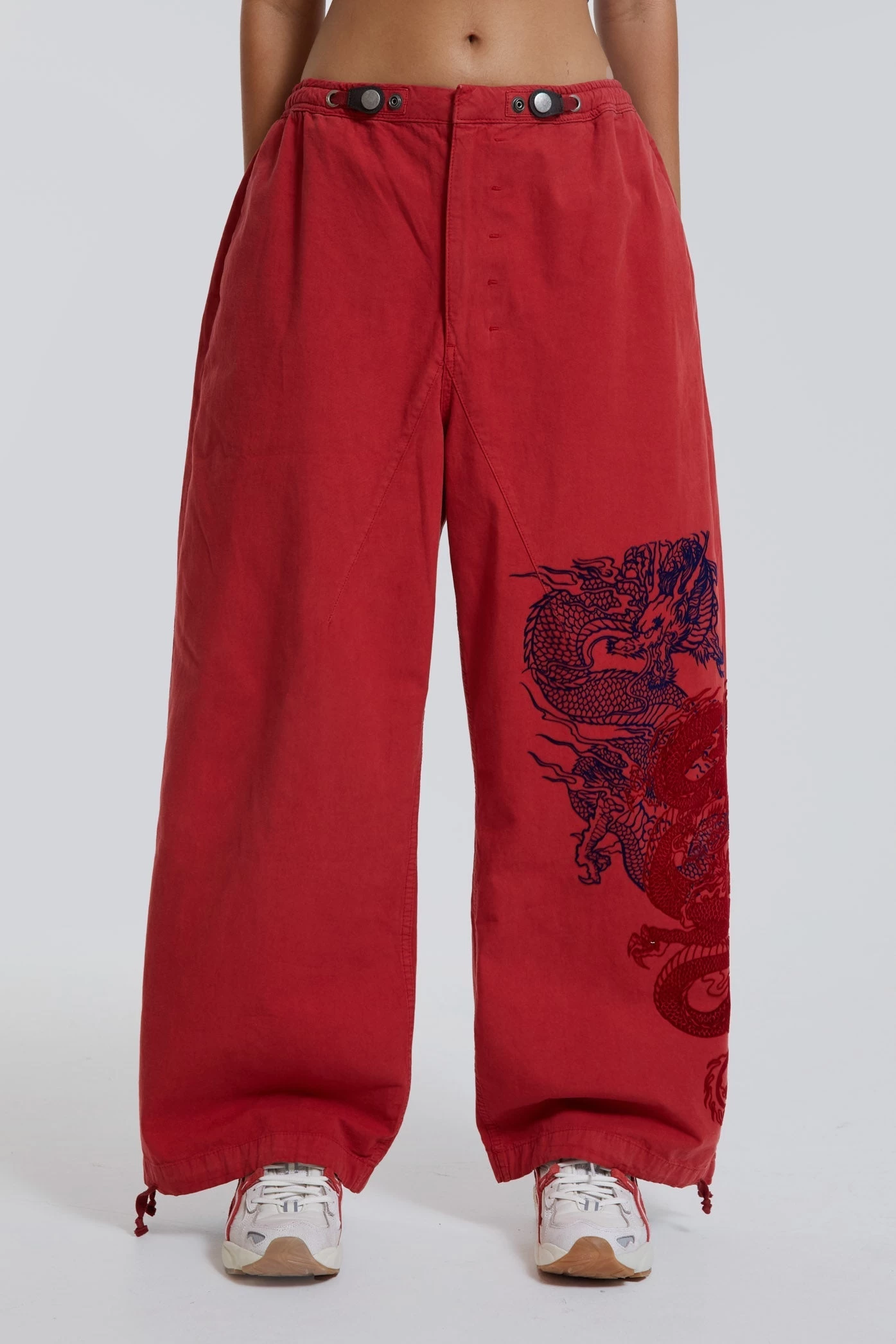 Jaded London NY Dragon Flock Cargo Pants In Red - Image 2