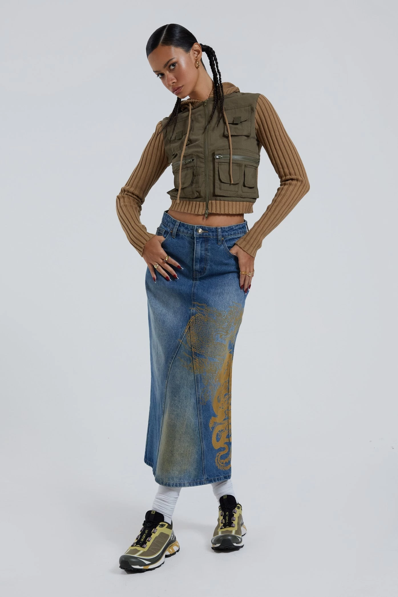 Jaded London Serpent Denim Slit Maxi Skirt - Image 5