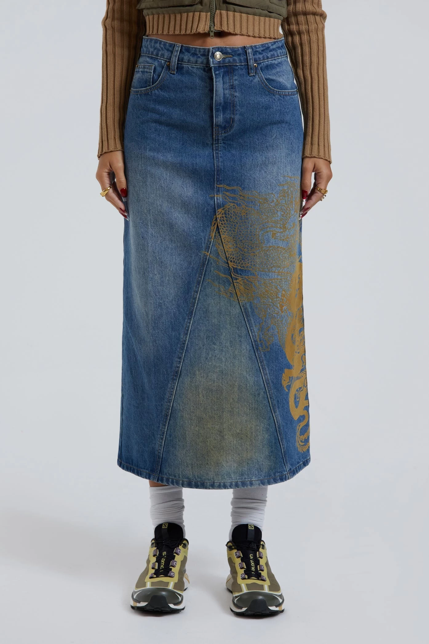 Jaded London Serpent Denim Slit Maxi Skirt - Image 2