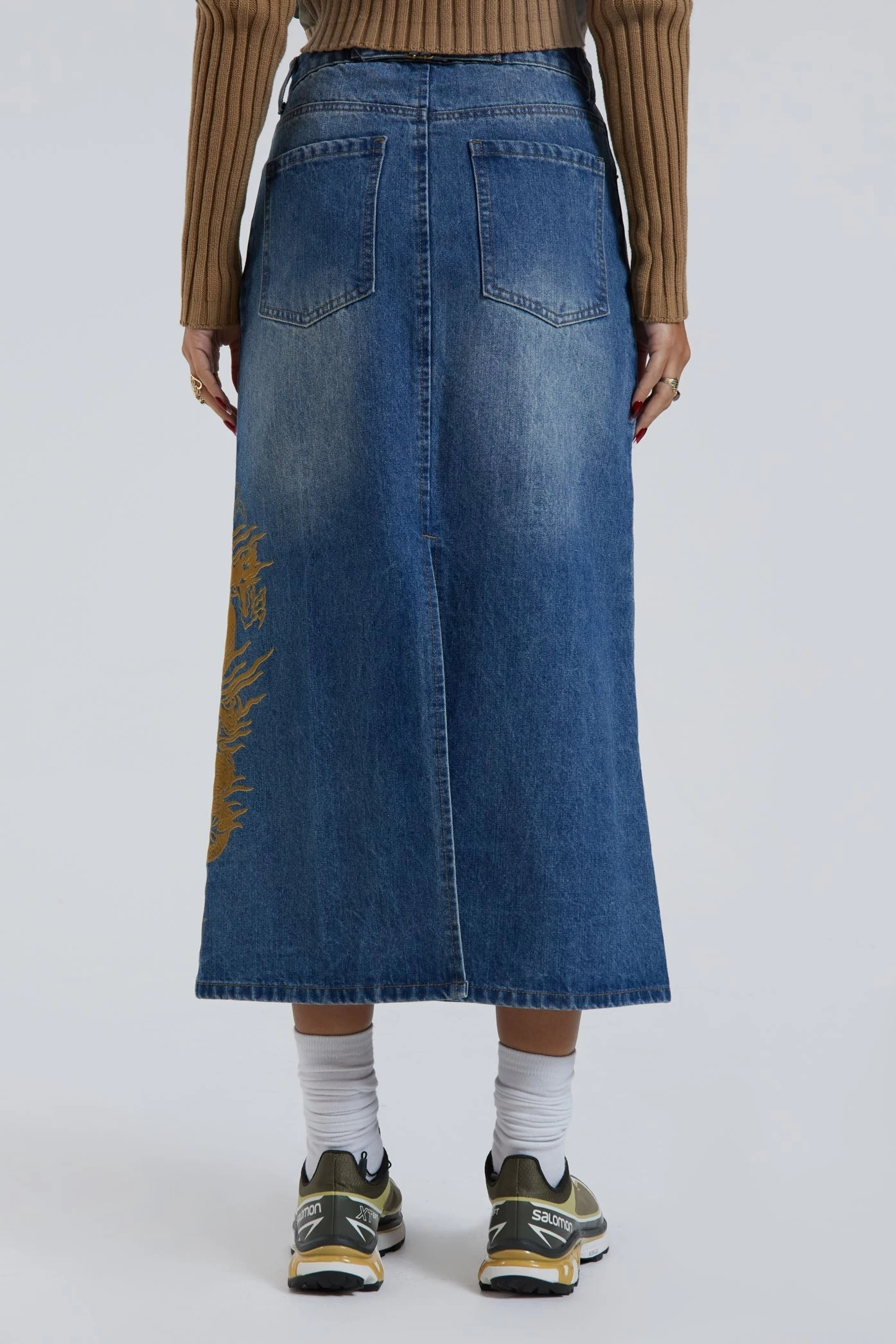 Jaded London Serpent Denim Slit Maxi Skirt - Image 3