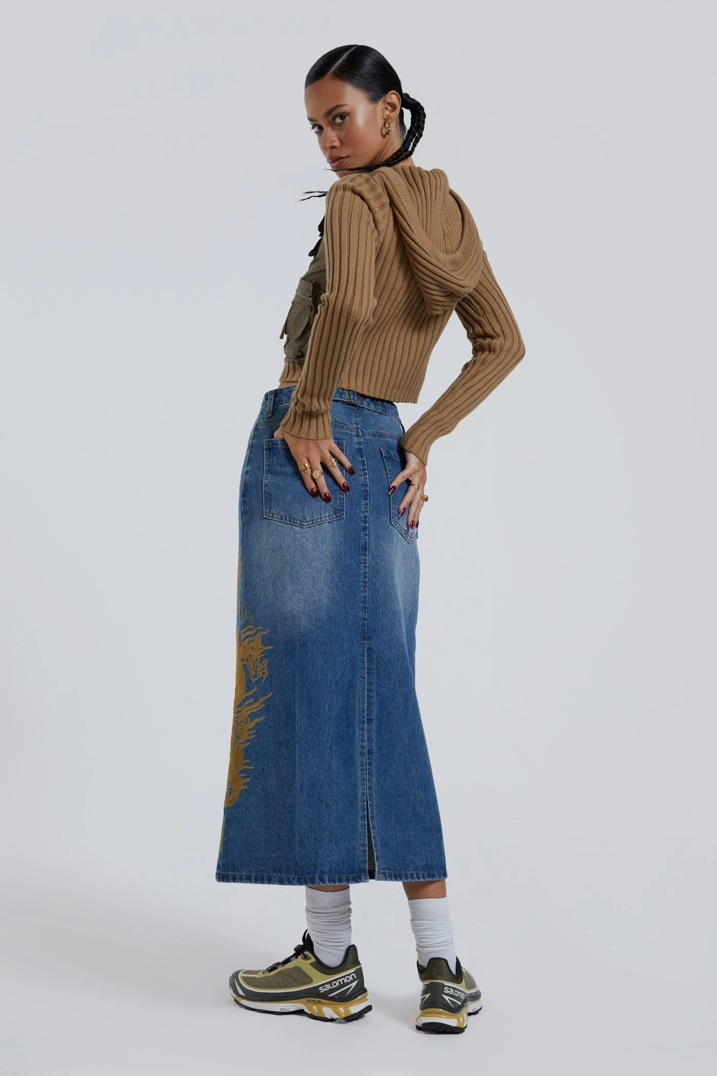 Jaded London Serpent Denim Slit Maxi Skirt - Image 6