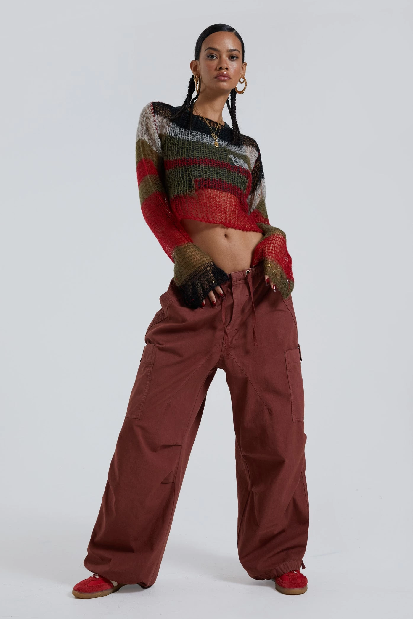 Jaded London Burgundy Parachute Cargo Pants - Image 4