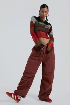 Jaded London Burgundy Parachute Cargo Pants