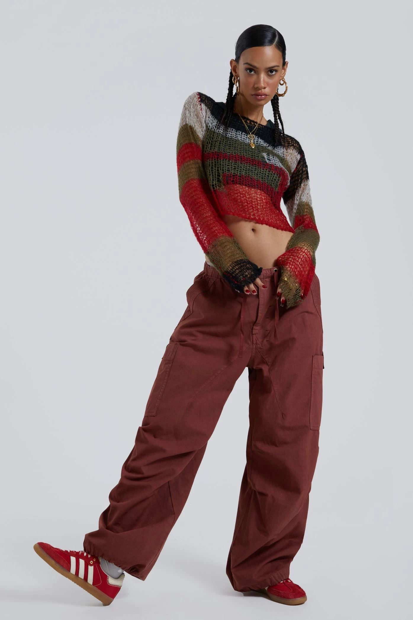 Jaded London Burgundy Parachute Cargo Pants