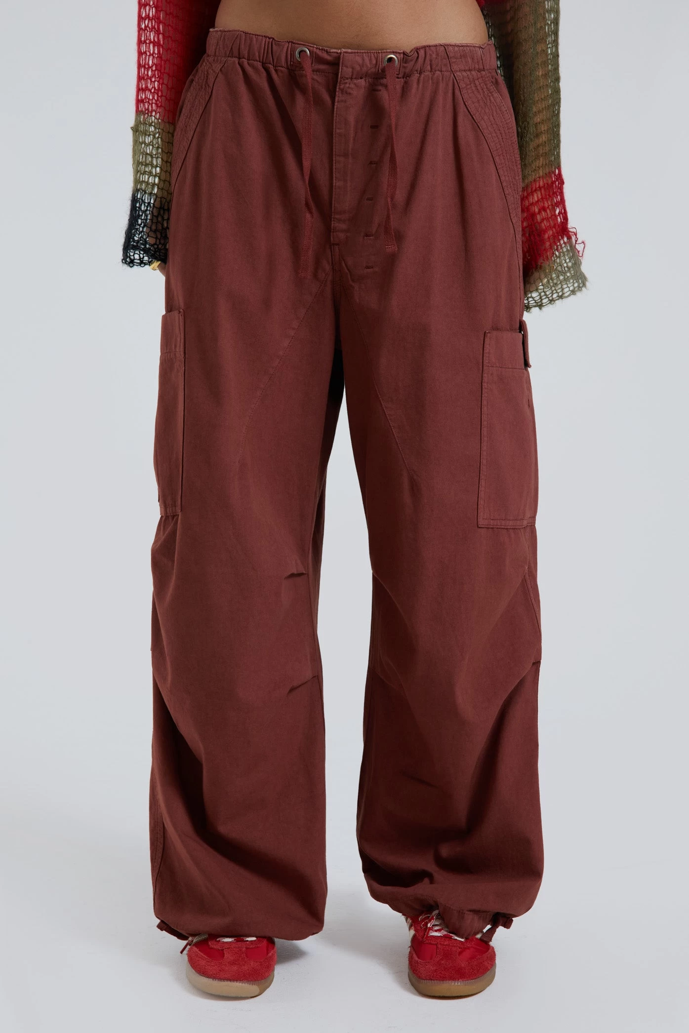 Jaded London Burgundy Parachute Cargo Pants - Image 2