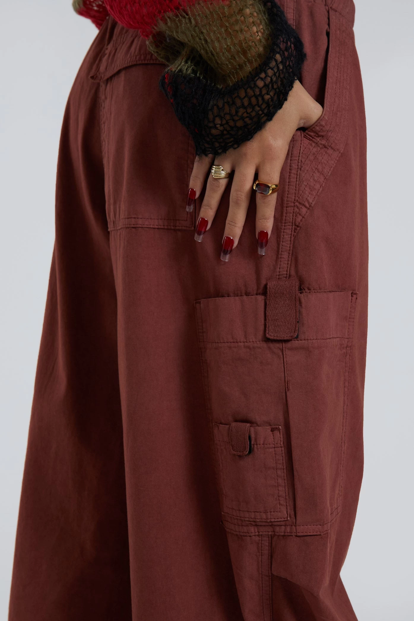 Jaded London Burgundy Parachute Cargo Pants - Image 5