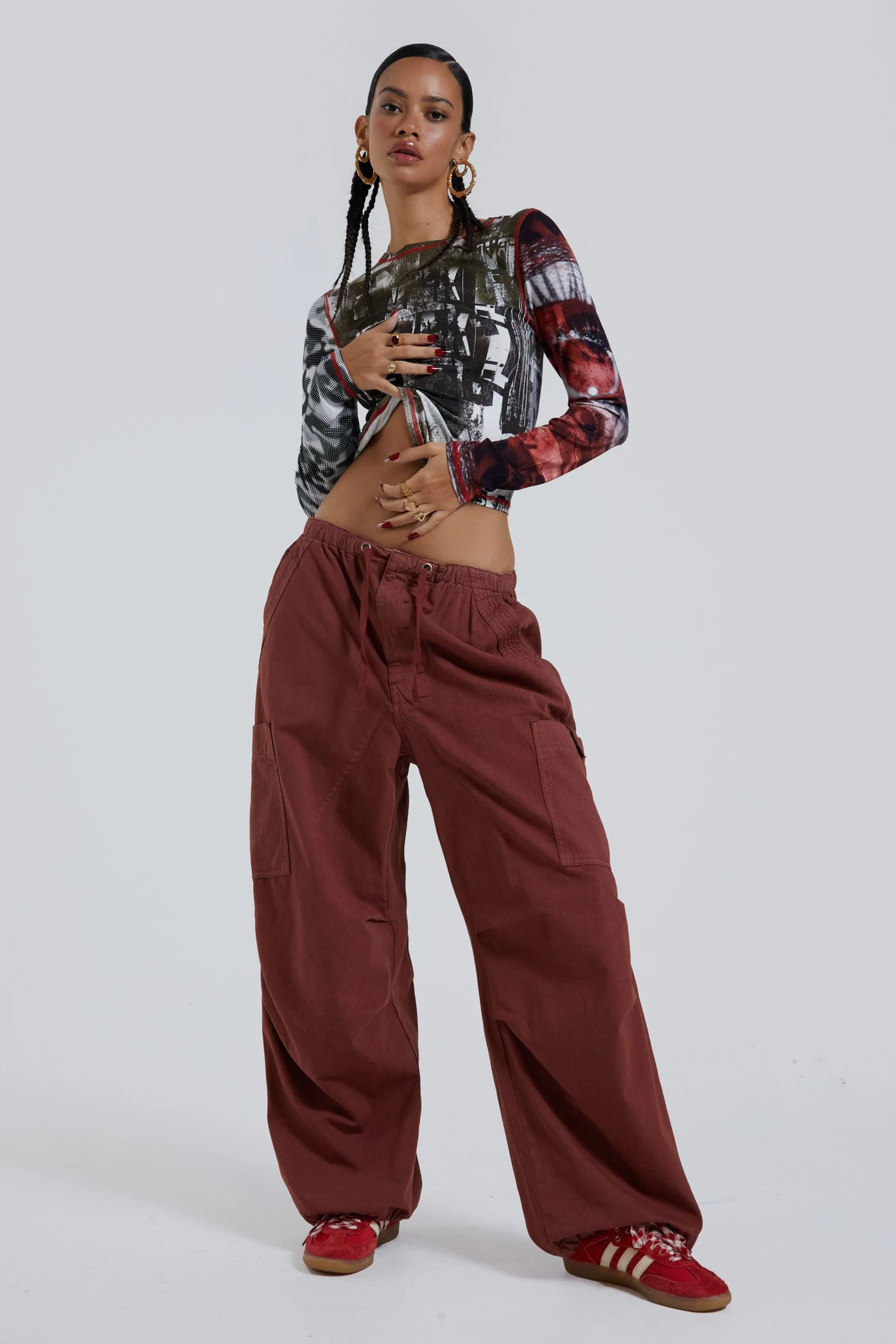 Jaded London Burgundy Parachute Cargo Pants - Image 6