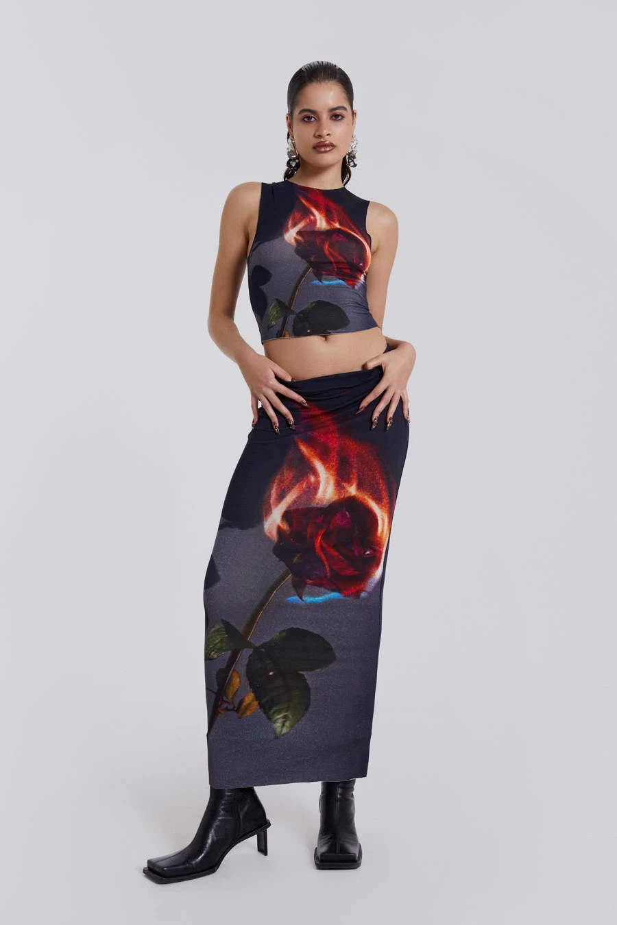 Jaded London Flaming Rose Raw Edge Tank Top - Image 3