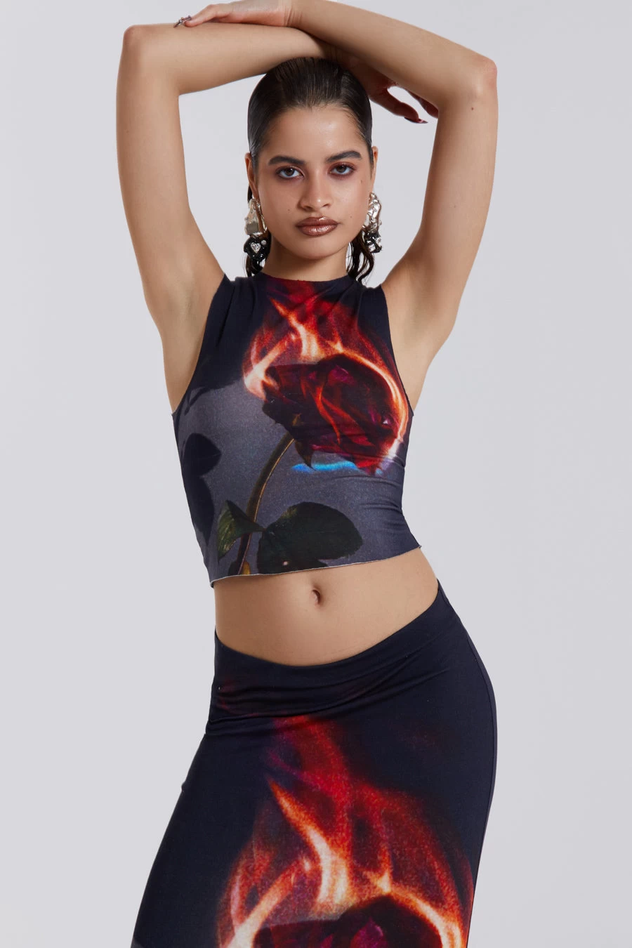 Jaded London Flaming Rose Raw Edge Tank Top