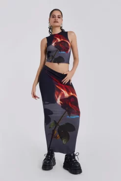 Jaded London Flaming Rose Maxi Skirt