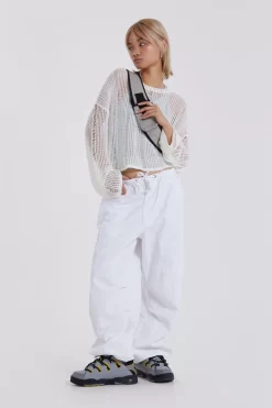 Jaded London White Parachute Cargo Pants