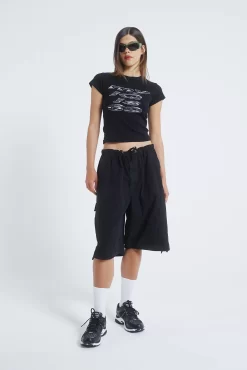 Jaded London Black Parachute Cargo Shorts