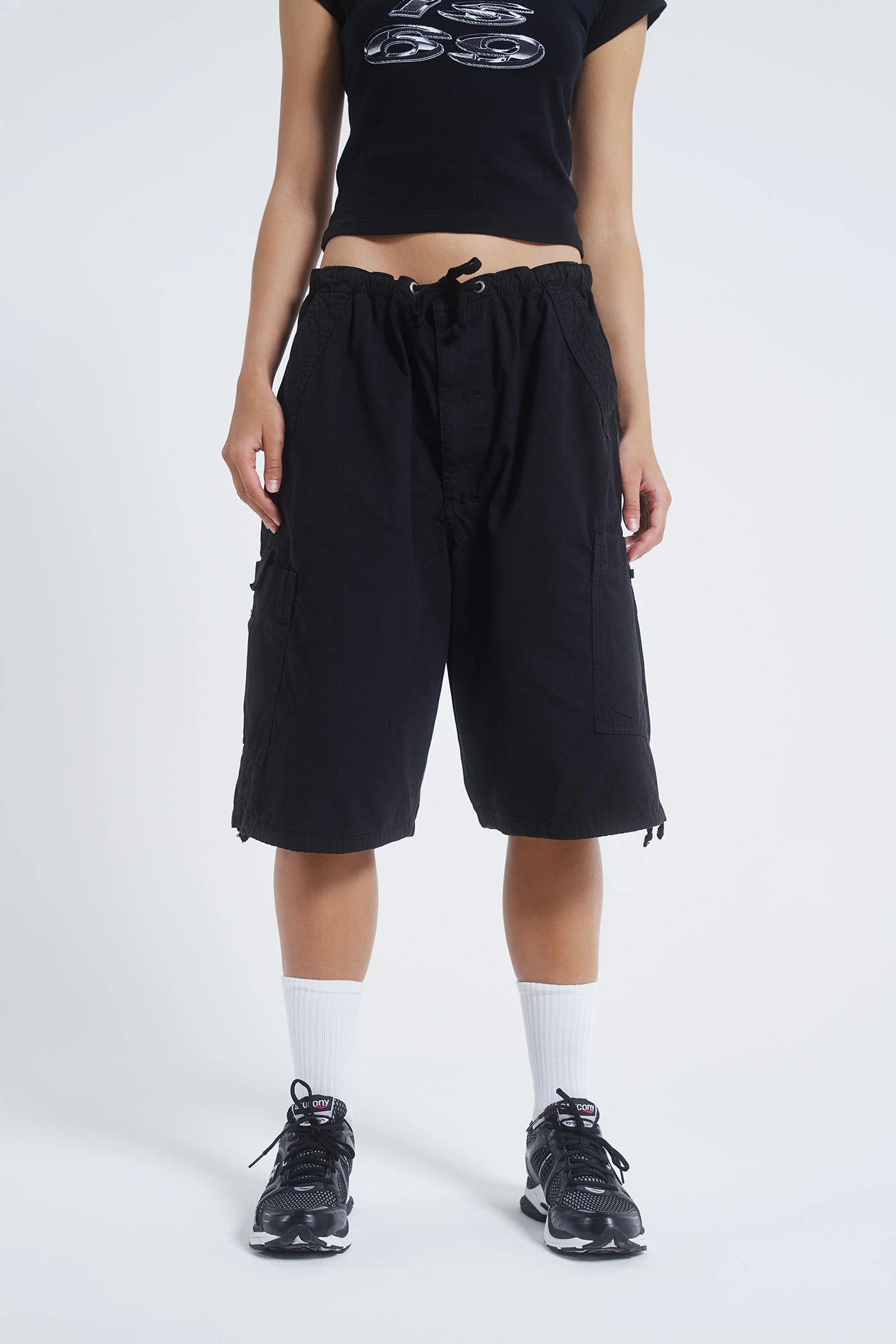 Jaded London Black Parachute Cargo Shorts - Image 2