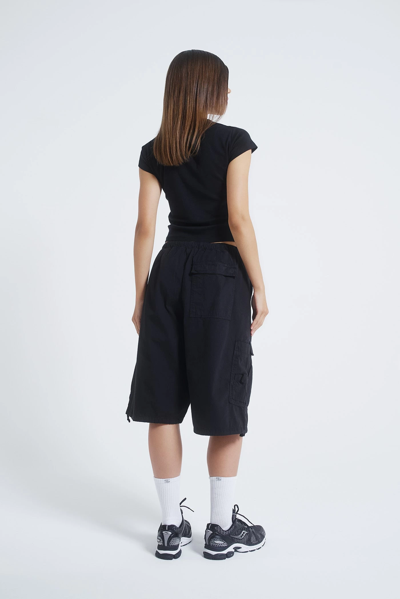 Jaded London Black Parachute Cargo Shorts - Image 4