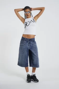 Jaded London Axle Acid Wash Denim Jorts