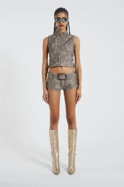 Jaded London Steel Lace Up Side PU Hot Pants