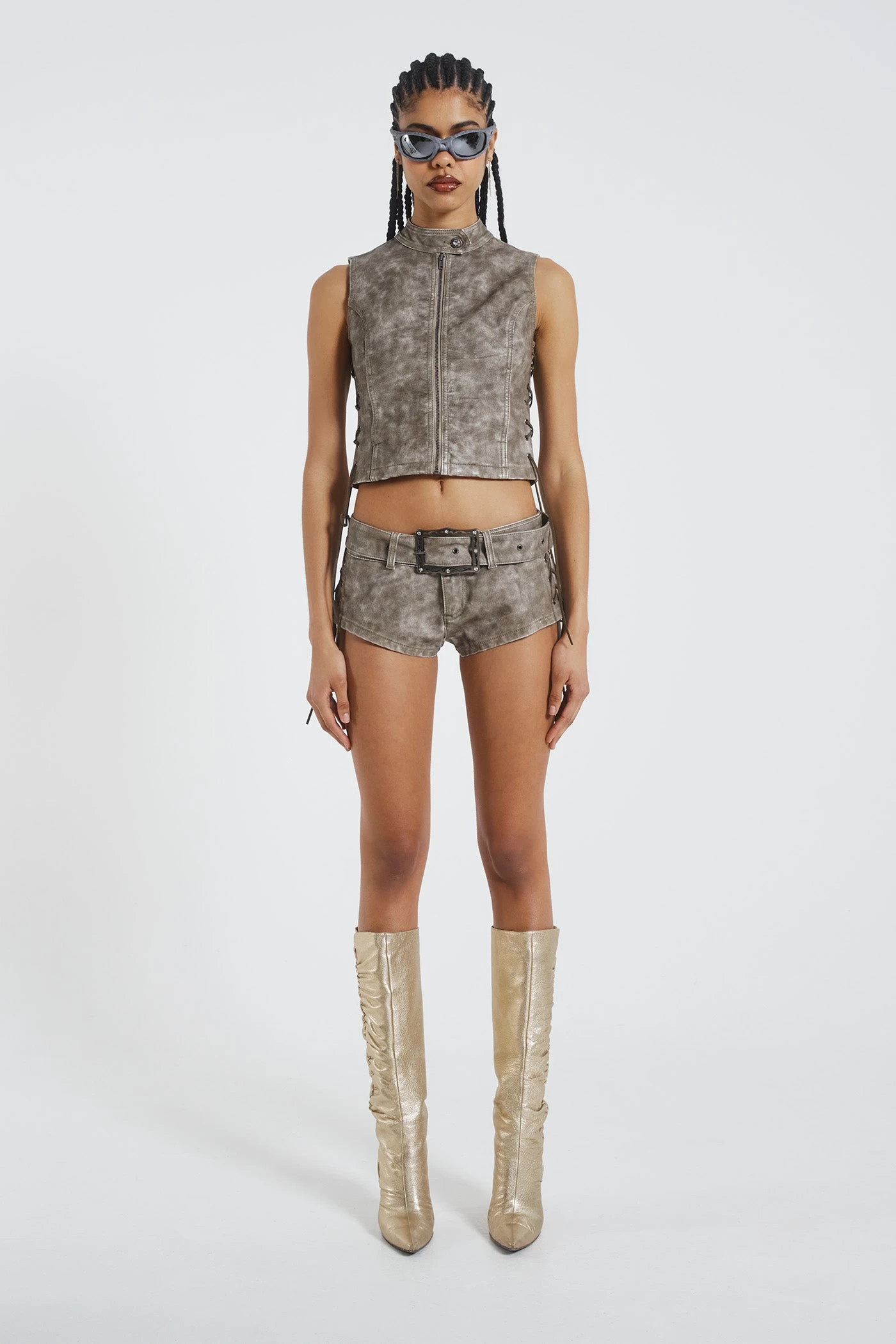 Jaded London Steel Lace Up Side PU Hot Pants