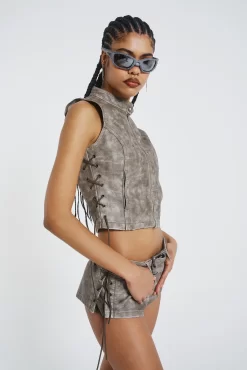 Jaded London Steel Lace Up Sleeveless Vest