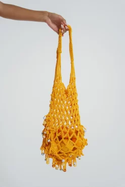 Canary Knit Bag With Beaded Trim