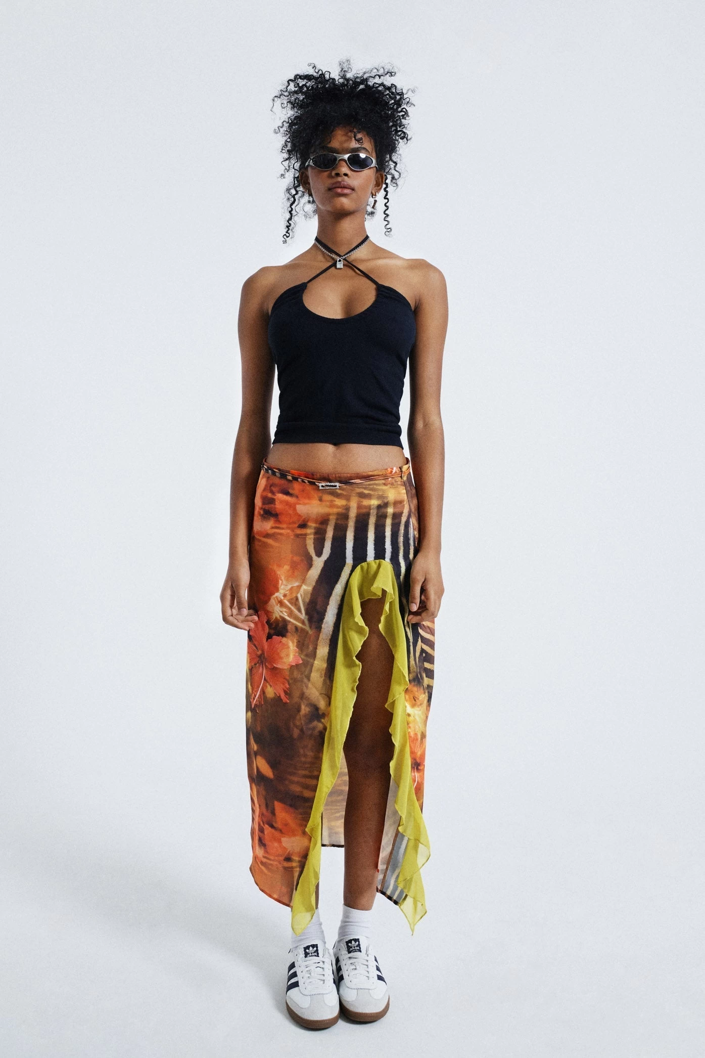 Jaded London MARIE PRINT SPLIT MAXI SKIRT IN ORANGE