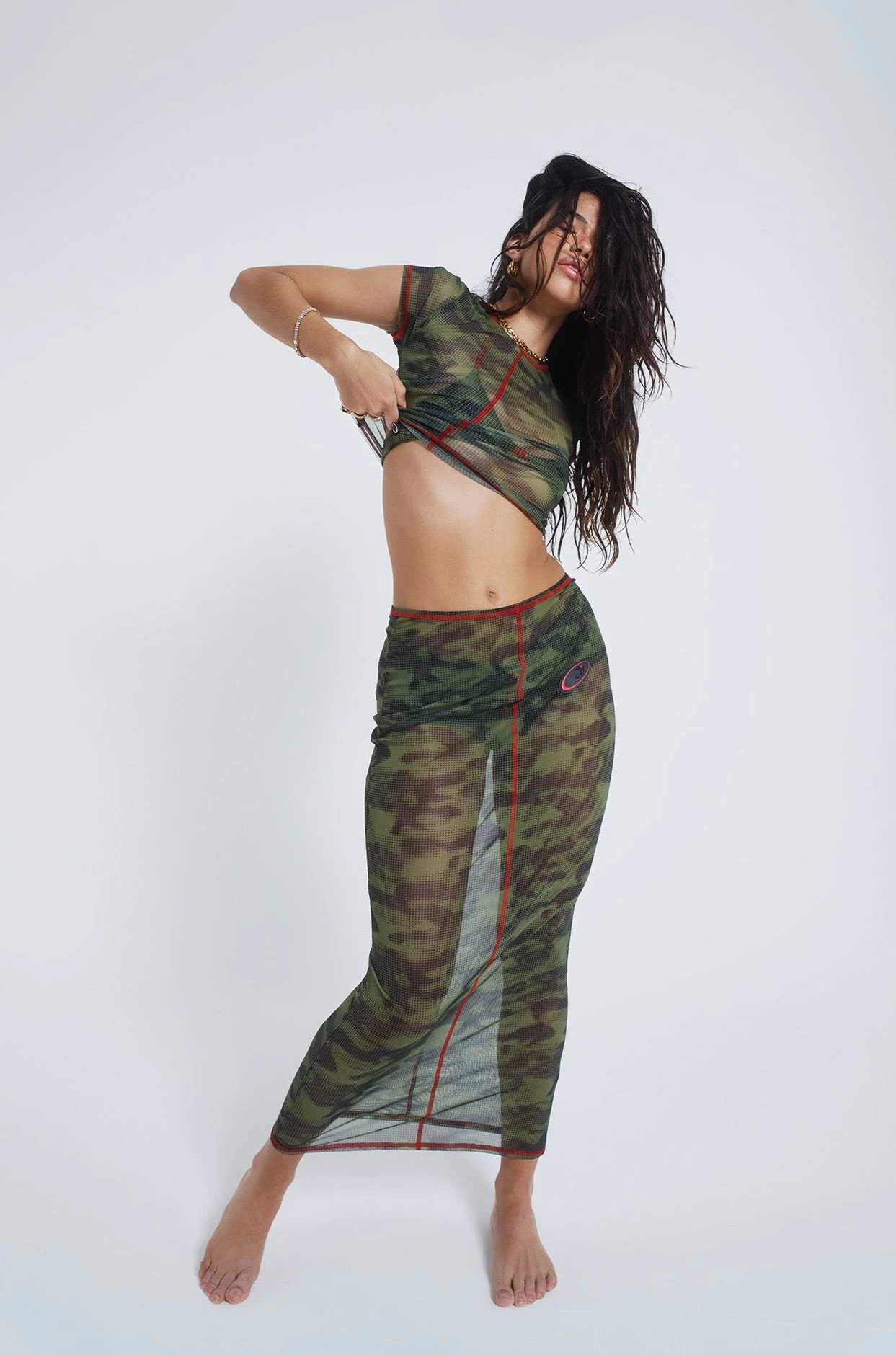 Jaded London Astro Camo Mesh Maxi Skirt