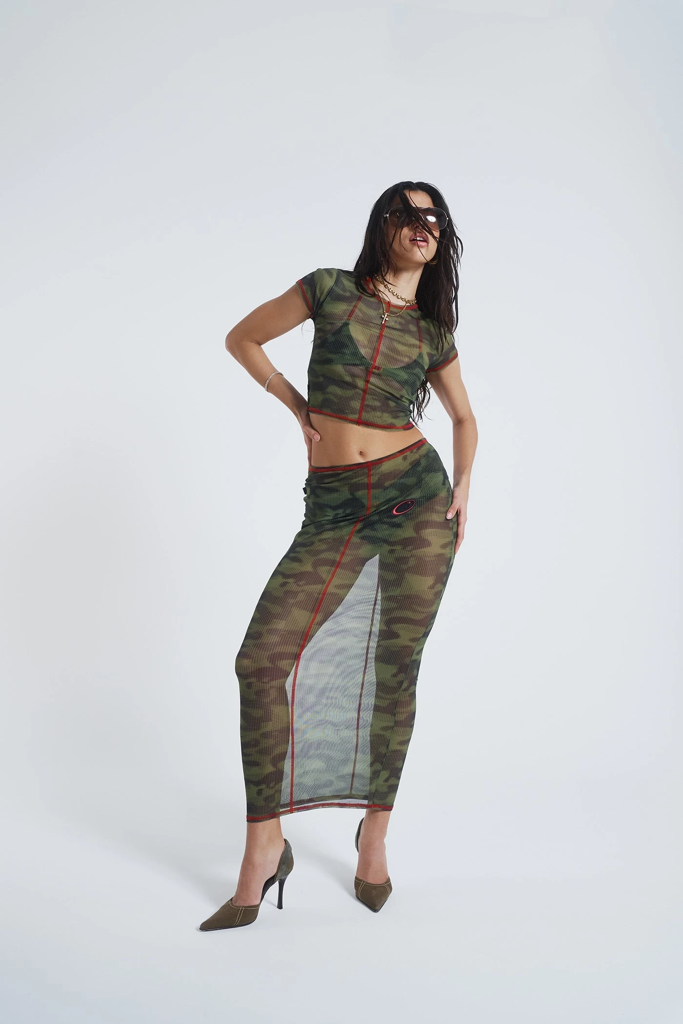 Jaded London Astro Camo Mesh Maxi Skirt - Image 3