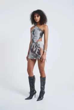 Jaded London Printed Chain Mail Wrap Mini Skirt