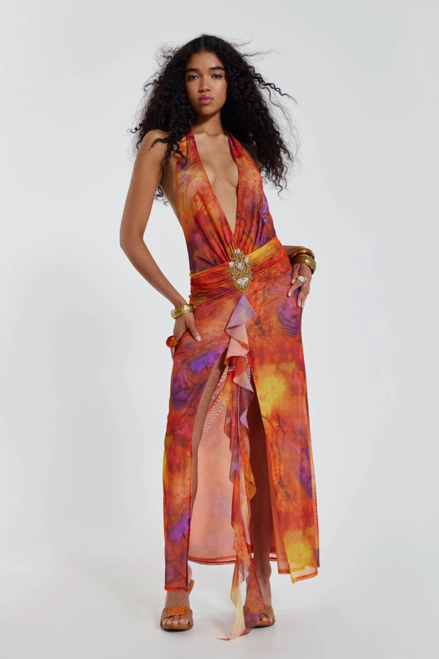 Jaded London Cindy Plunge Maxi Dress In Orange - Image 5