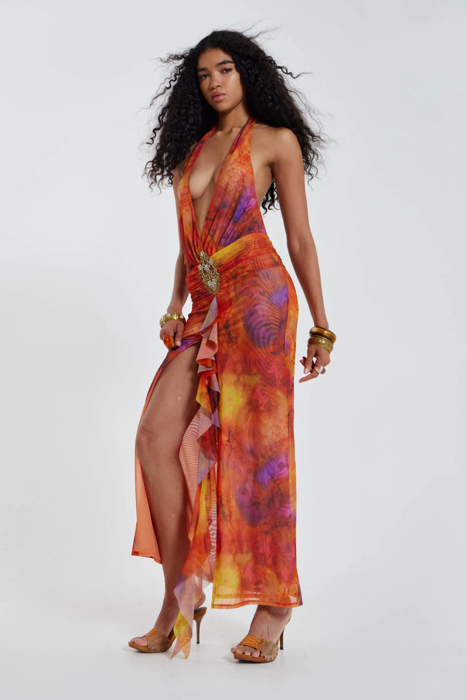 Jaded London Cindy Plunge Maxi Dress In Orange - Image 7