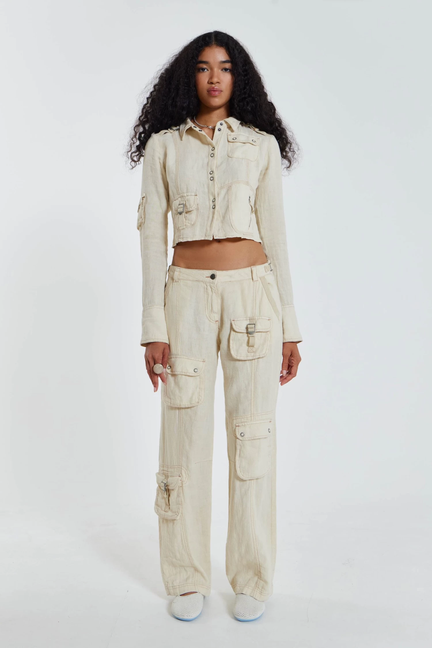 Jaded London Santal Linen Cargo Shirt - Image 5