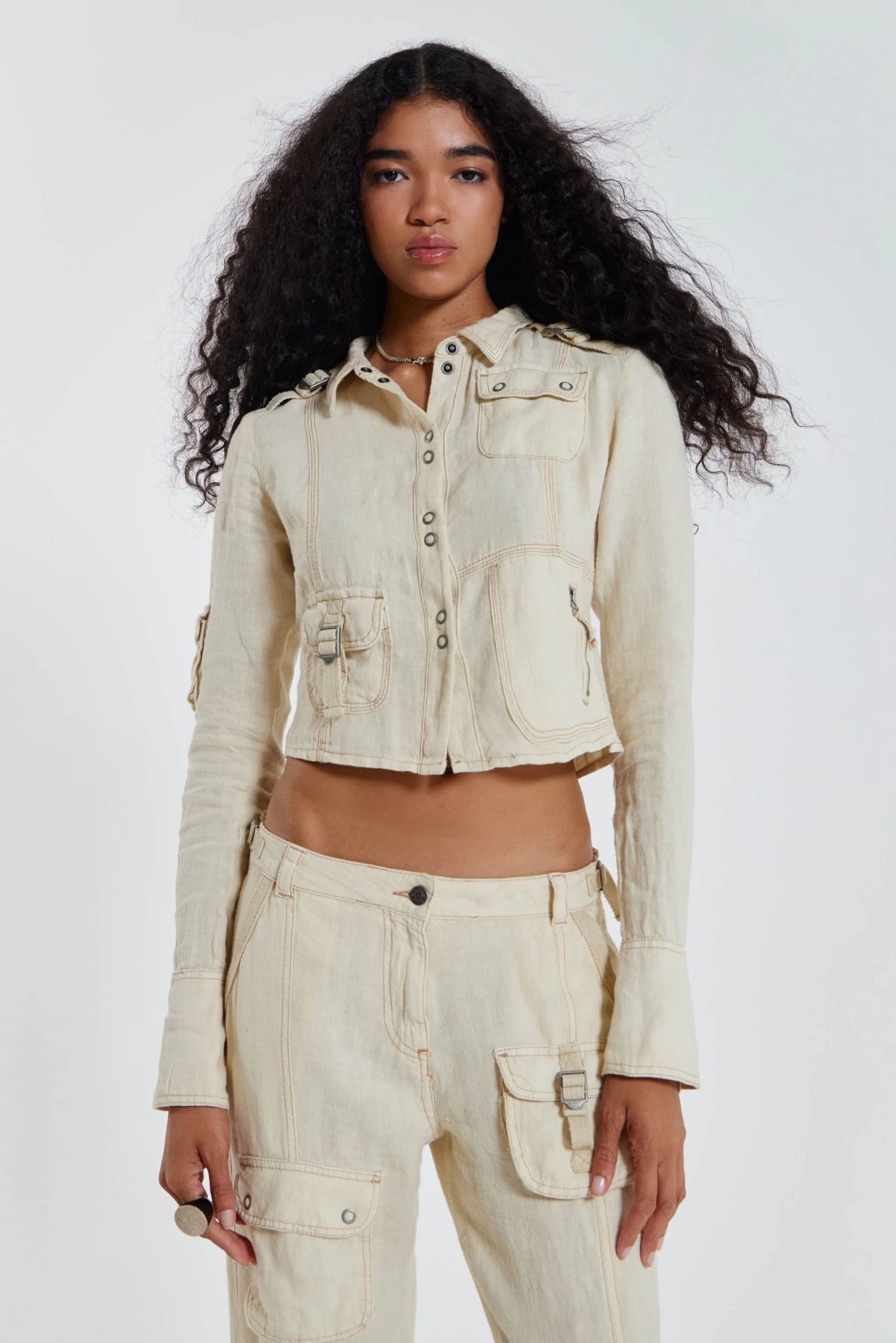 Jaded London Santal Linen Cargo Shirt