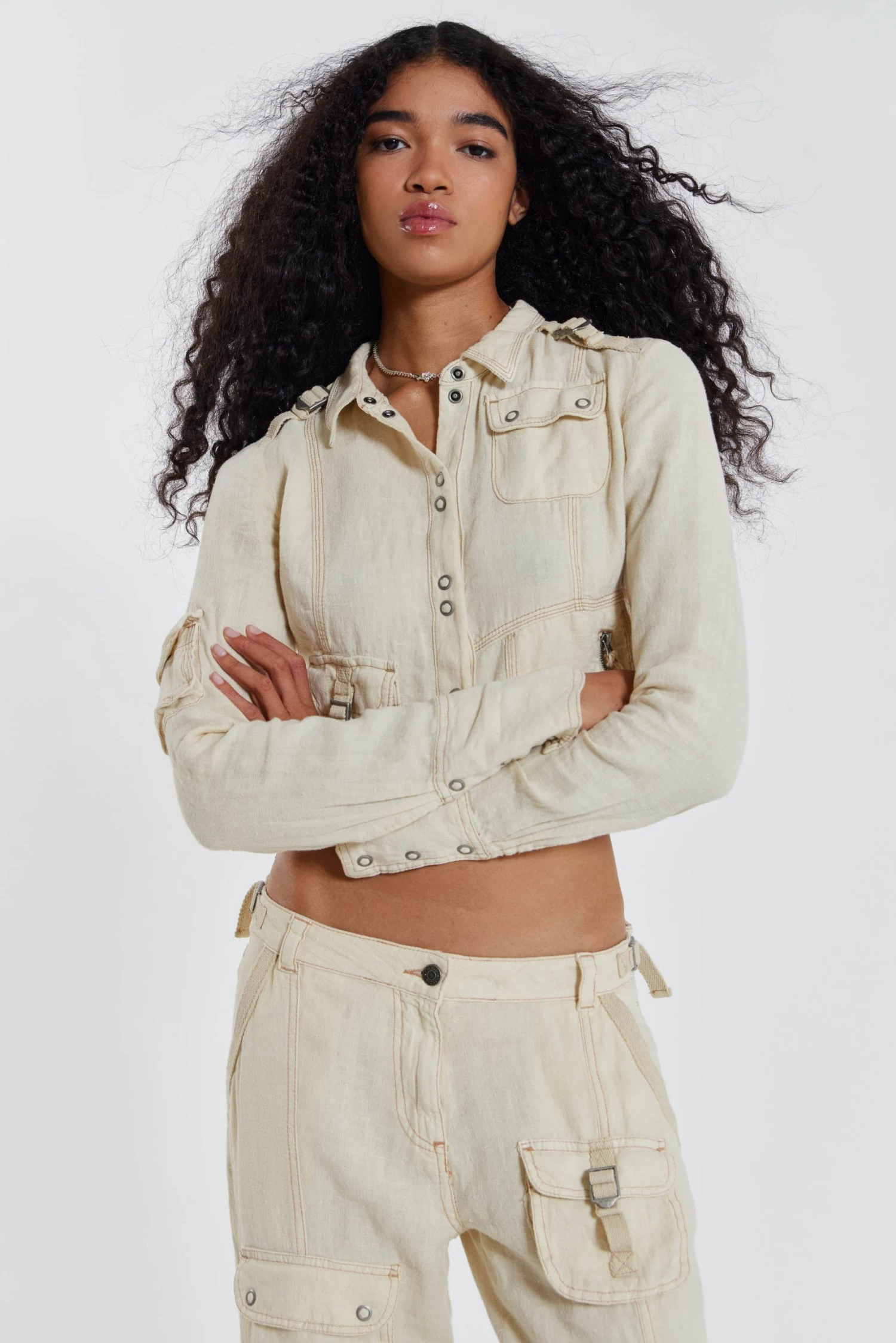 Jaded London Santal Linen Cargo Shirt - Image 4