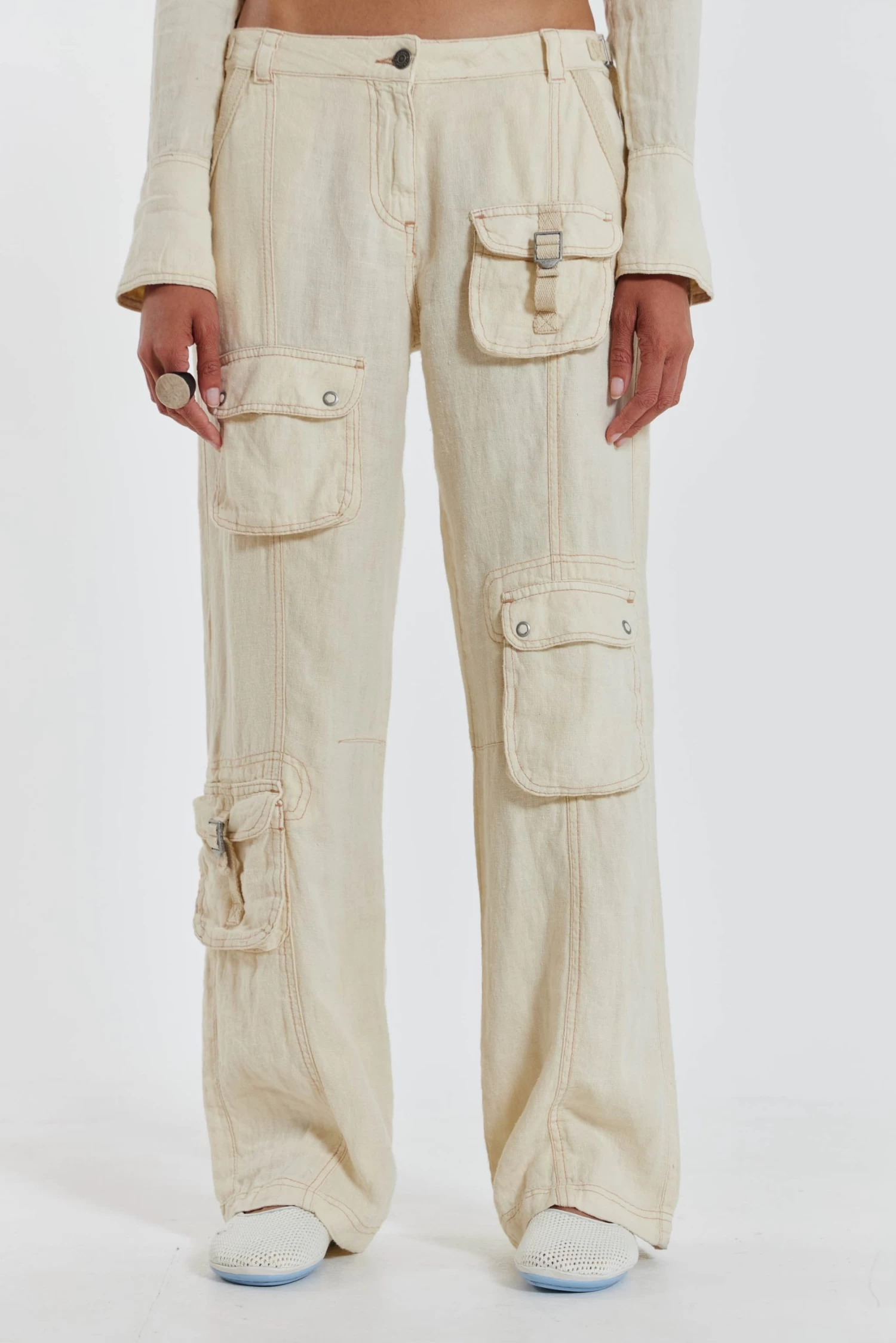 Jaded London Santal Linen Cargo Trousers - Image 2