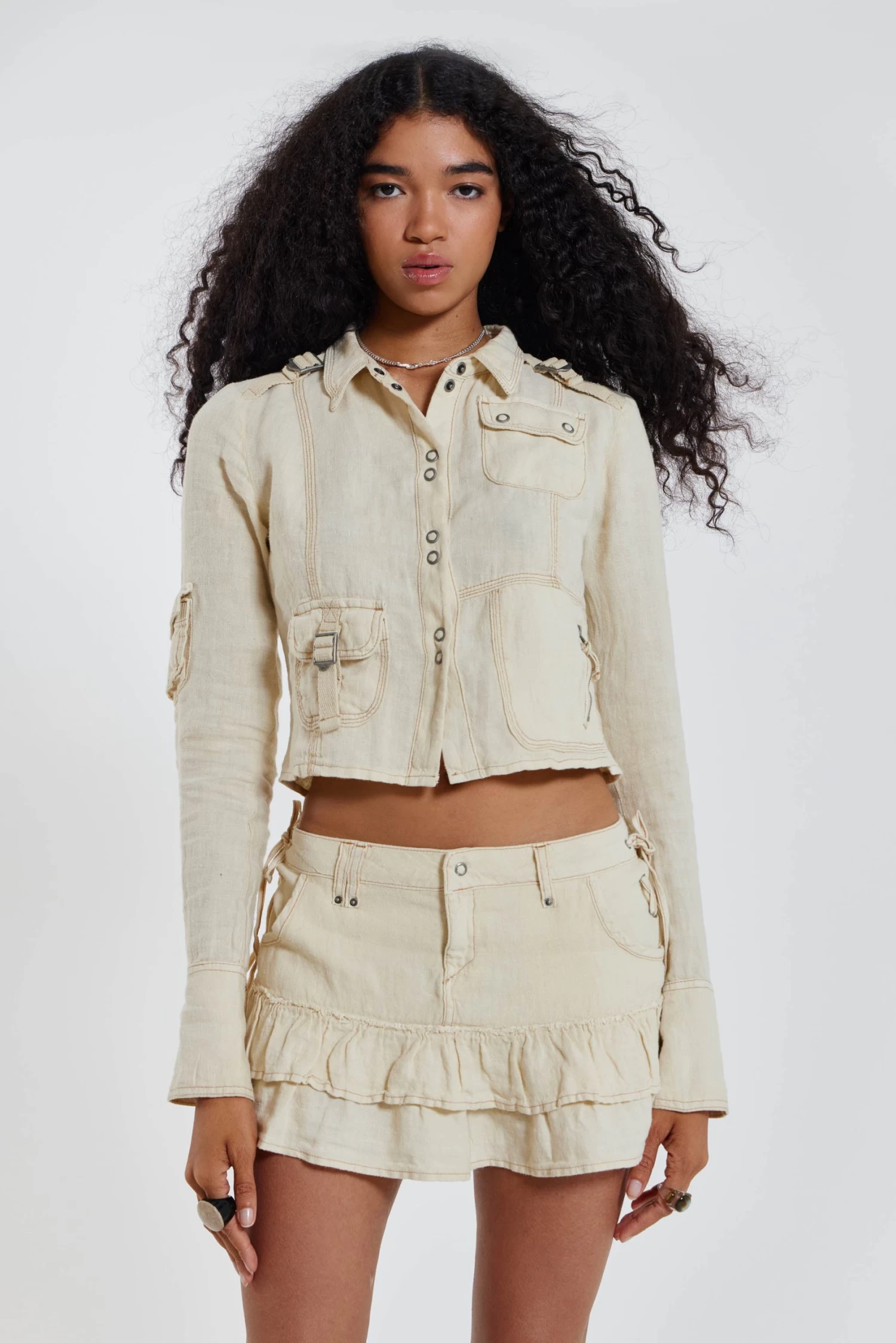 Jaded London Santal Linen Cargo Shirt - Image 7