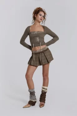 Jaded London Juliette Check Satin Boxer Micro Mini Skirt