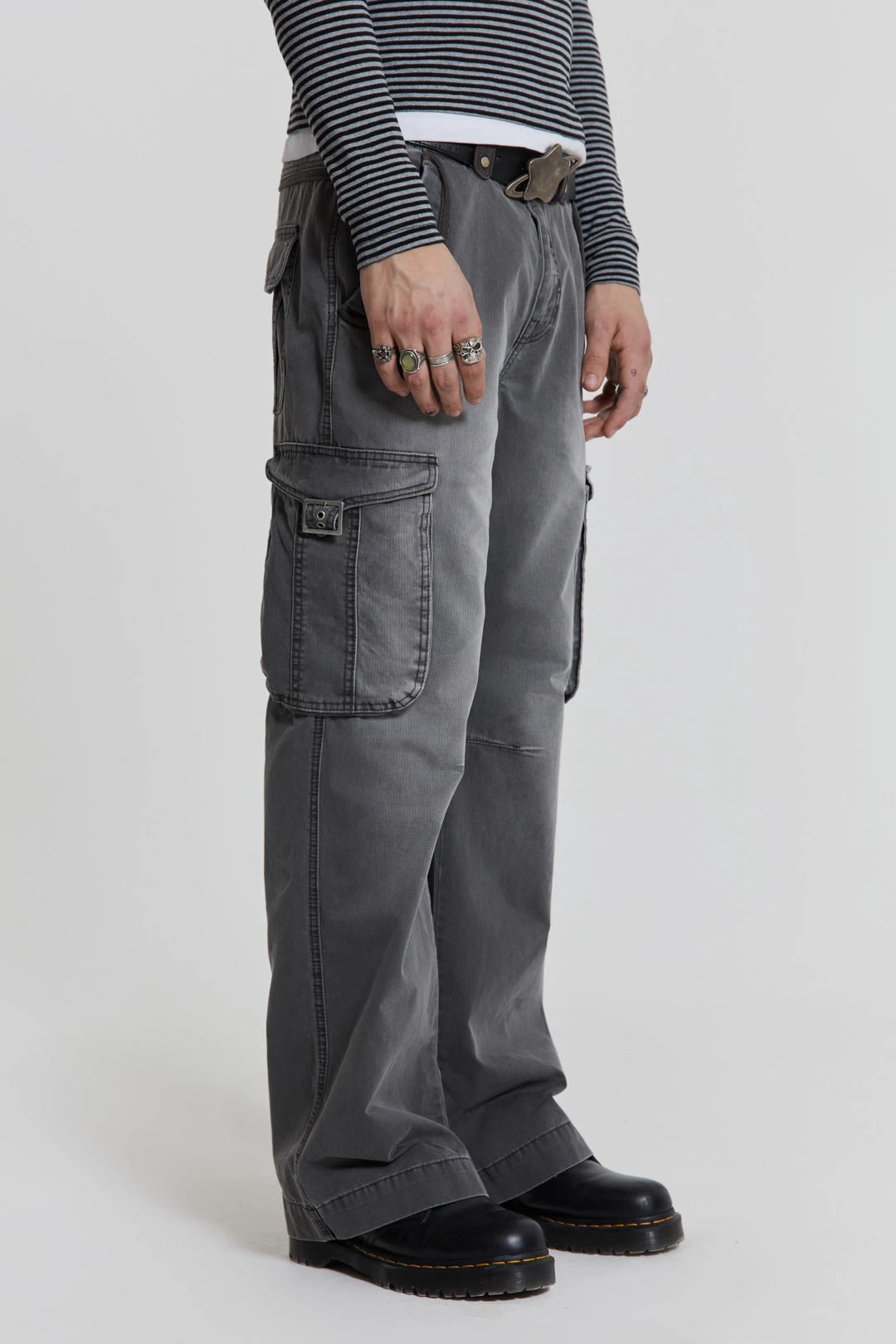 Grey Slub Denim Cargos - Image 2