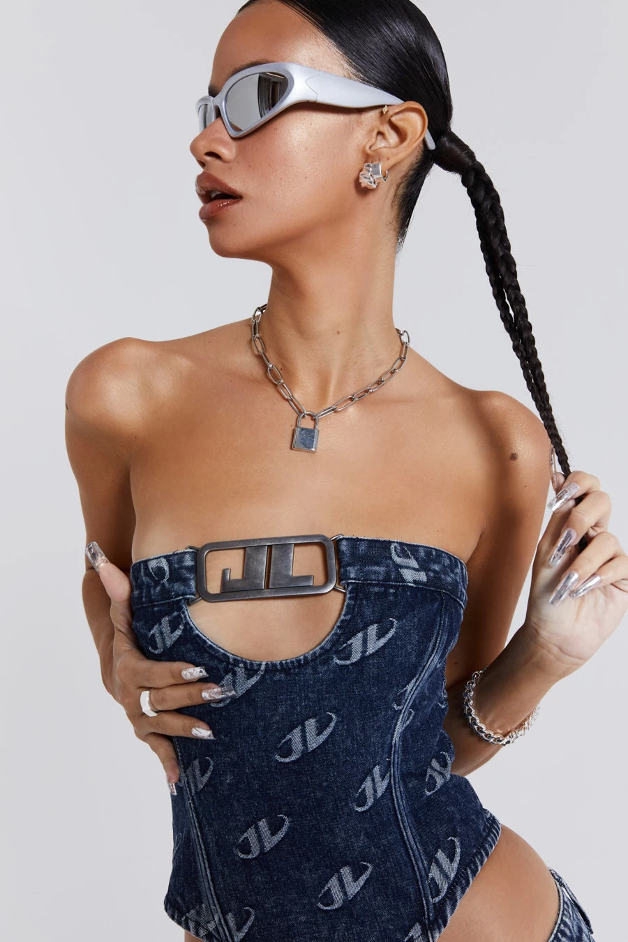 Jaded London Monogram Strapless Corset Top - Image 6