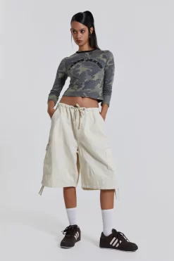 Jaded London Ecru Parachute Cargo Shorts