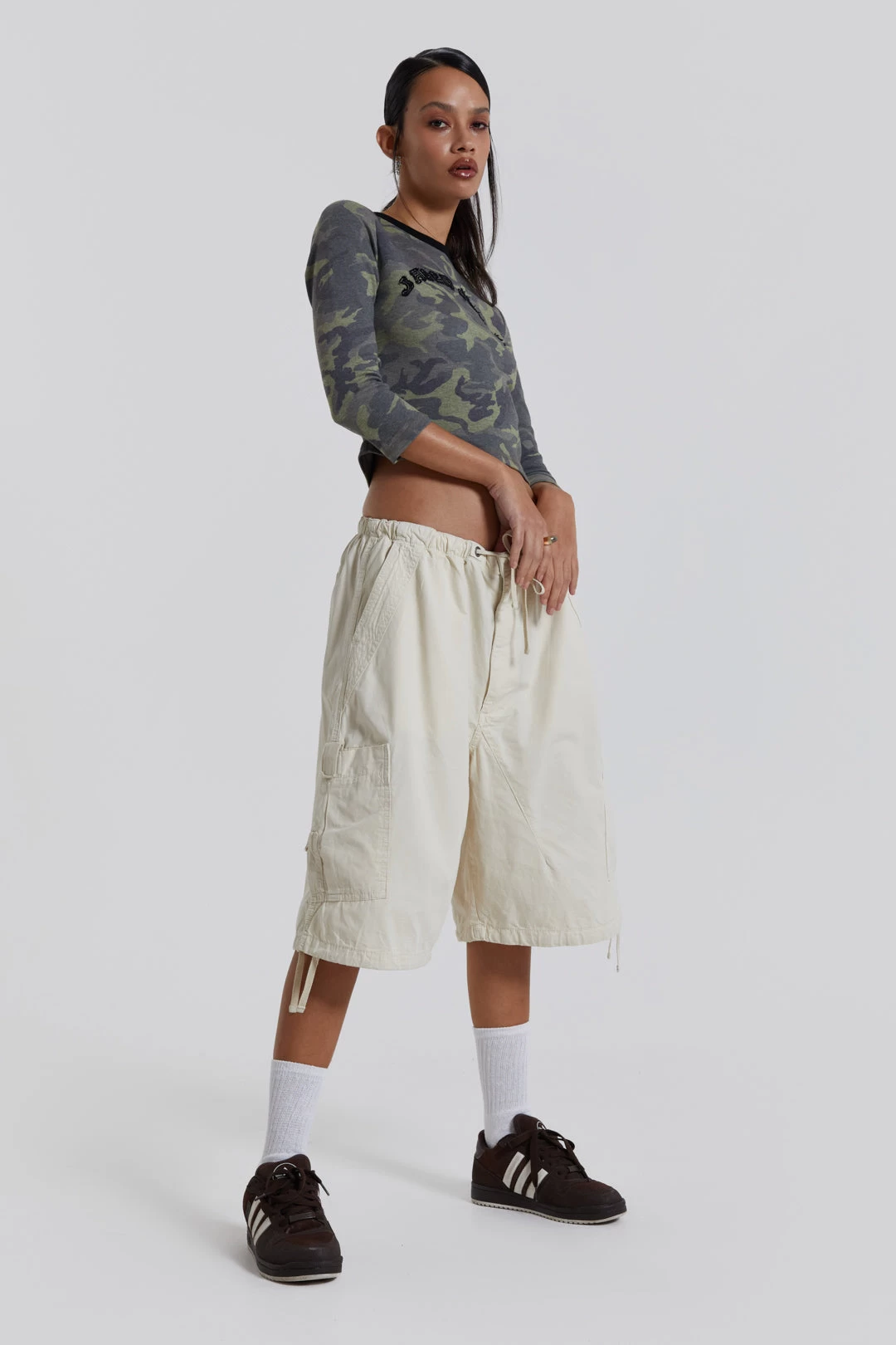 Jaded London Ecru Parachute Cargo Shorts - Image 6