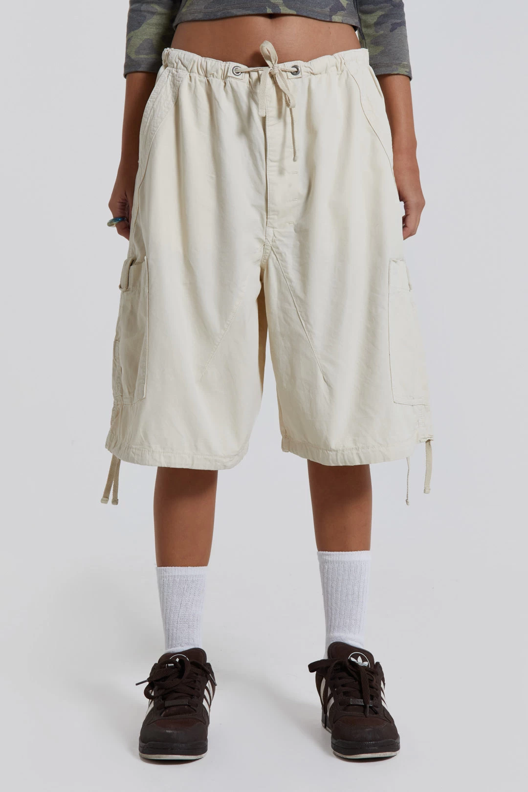 Jaded London Ecru Parachute Cargo Shorts - Image 2