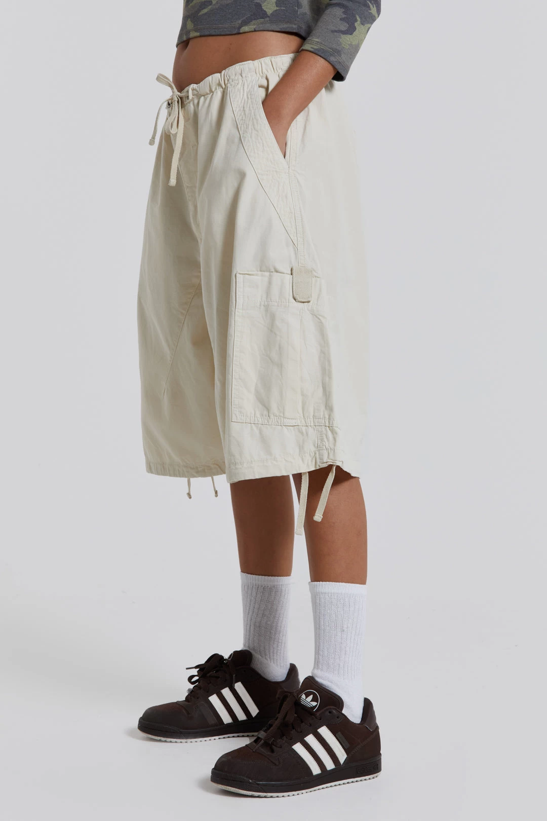 Jaded London Ecru Parachute Cargo Shorts - Image 3