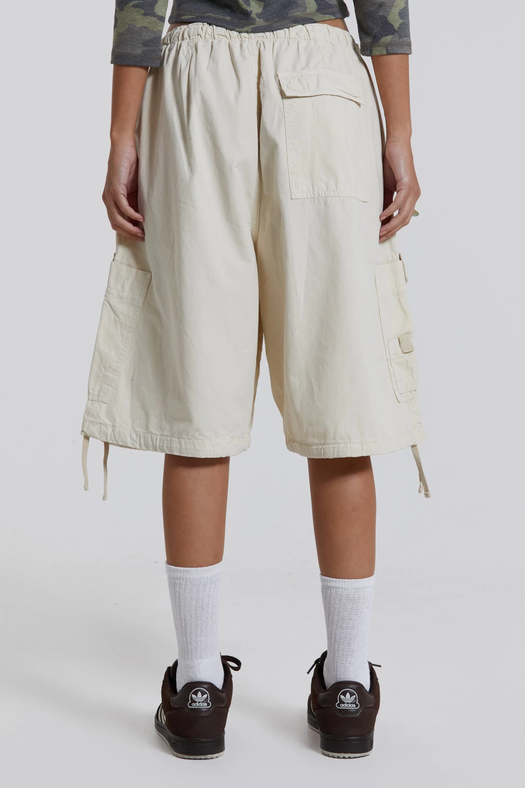 Jaded London Ecru Parachute Cargo Shorts - Image 4