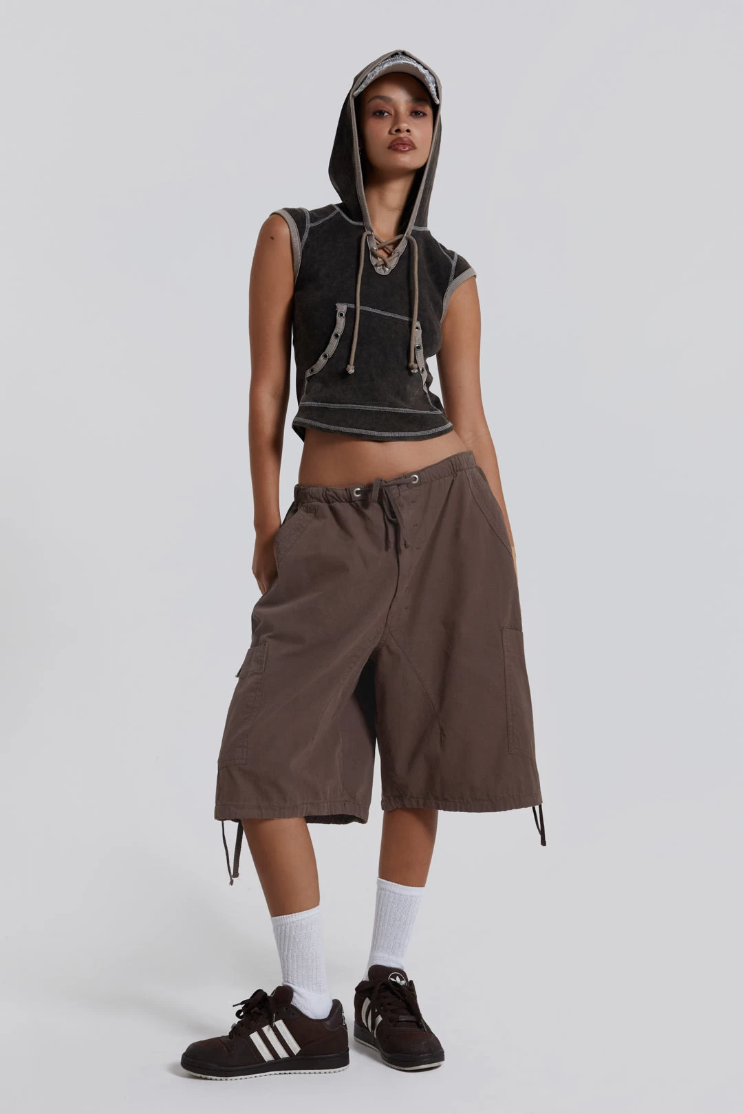 Jaded London Brown Parachute Cargo Shorts - Image 5