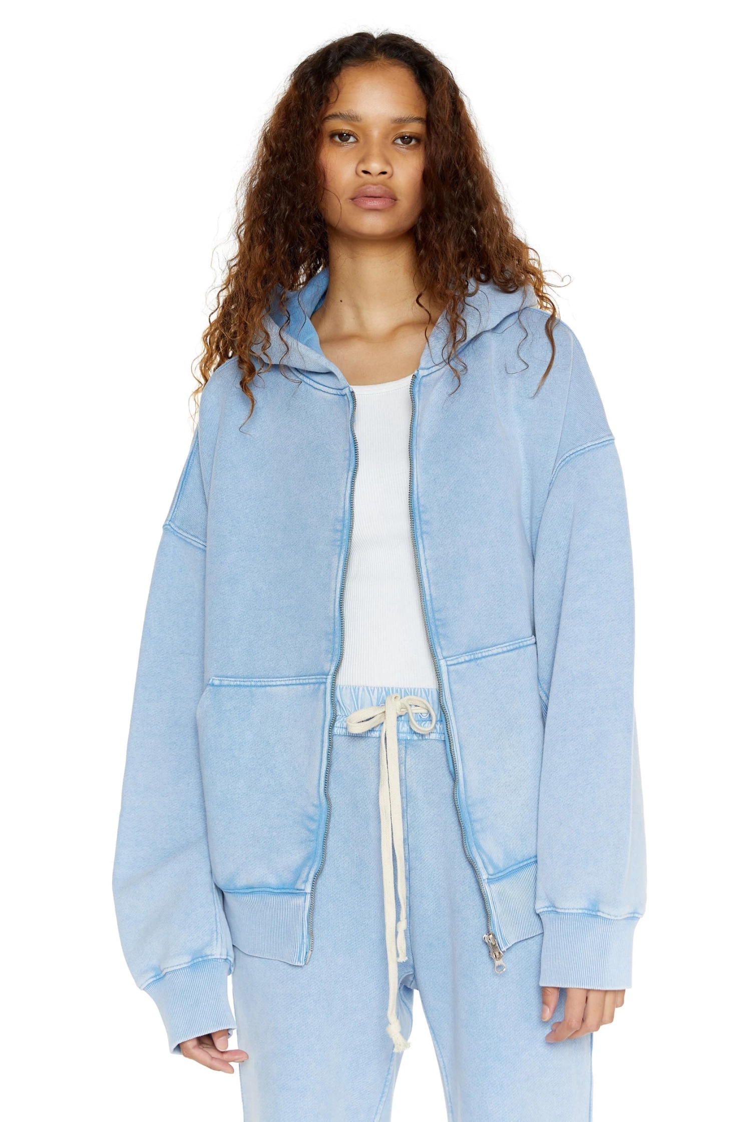 Jaded London NTRLS Powder Blue Oversized Zip Through Hoodie - Image 5